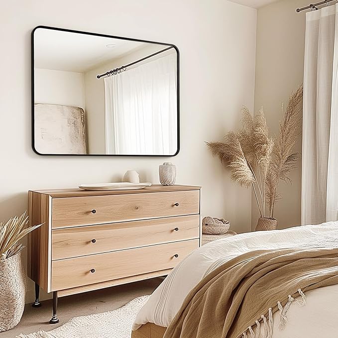 USHOWER Black Bathroom Mirror for Over Sink 30 x 40 Inch, Metal Frame Rectangle Vanity Mirror, Modern Farmhouse, Wall Mounted