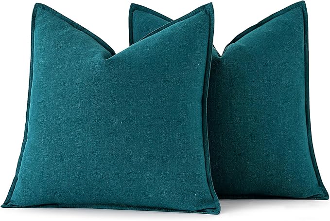 MIULEE Decorative Linen Pillow Covers 20x20 Inch Teal Blue Boho Farmhouse Neutral Couch Throw Pillows for Bed Pack of 2 Accent Coastal Modern Pillowcase Summer Sofa Livingroom Home Decor