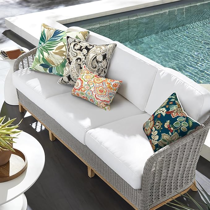 Outdoor Throw Pillow Covers Pack of 2, Decorative Water Repellent Square Pillow Cases 18x18 Inch, Patio Pillowcases for Home Patio Furniture Use, Peacock Blue