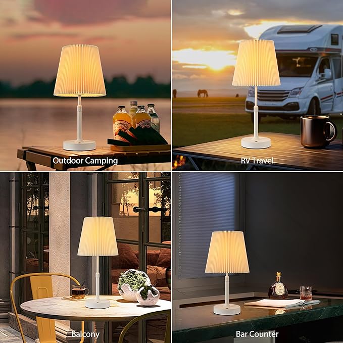 Cordless Table Lamp, 2700K Stepless Dimmable Wireless Touch Lamp with 2 Bulbs, 5200mAh Rechargeable Battery Operated Lamps for Living Room, Kitchen, Bedside, Dining Room, Bar(White)