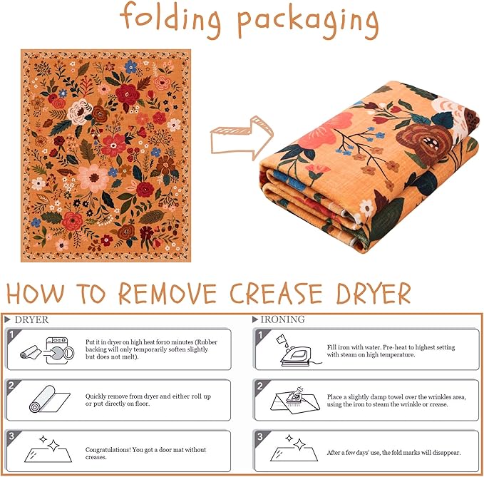 Living Room Rug 6x9 Rug Machine Washable Boho Area Rug Non Slip Floral Vintage Low Pile Large Rug for Living Room, Bedroom, Farmhouse, Dining Room, Kids Playroom(Yellow)