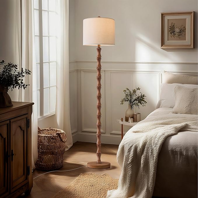 BOBOMOMO 62" Rustic Farmhouse Floor Lamp with Remote & Dimmable 9W Bulb, 3 Color Temperatures Tall Resin Standing Lamp, Retro Floor Lamp for Living Room, Bedroom, Office, Nursery, Reading Nock