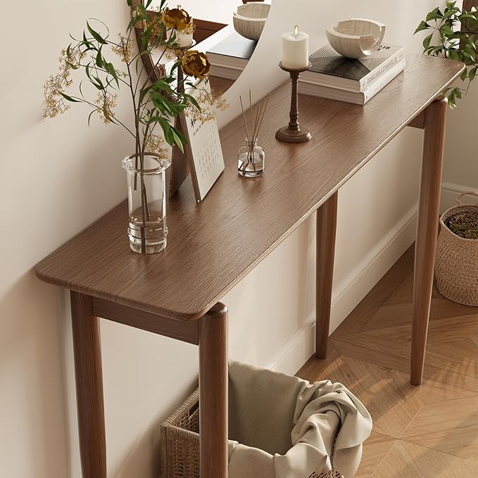 Wood Console Table Walnut Entryway Table, Thin Console Table, Sofa Tables for Living Room (47.2'')