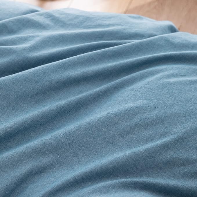 BESTOUCH Duvet Cover Set 100% Washed Cotton Linen Feel Super Soft Comfortable Chic Lightweight 3 PCs Home Bedding Set Solid Dark Blue Queen