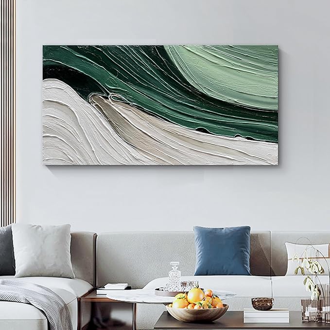 Art 24x48 Inch Hand-Painted Green Texture Oil Painting Modern Abstract Canvas Art Home Wall Decoration