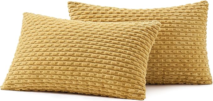 MIULEE Throw Pillow Covers Soft Corduroy Decorative Set of 2 Boho Striped Pillow Covers Pillowcases Farmhouse Home Decor for Spring Couch Bed Sofa Living Room 12x20 Inch Gold