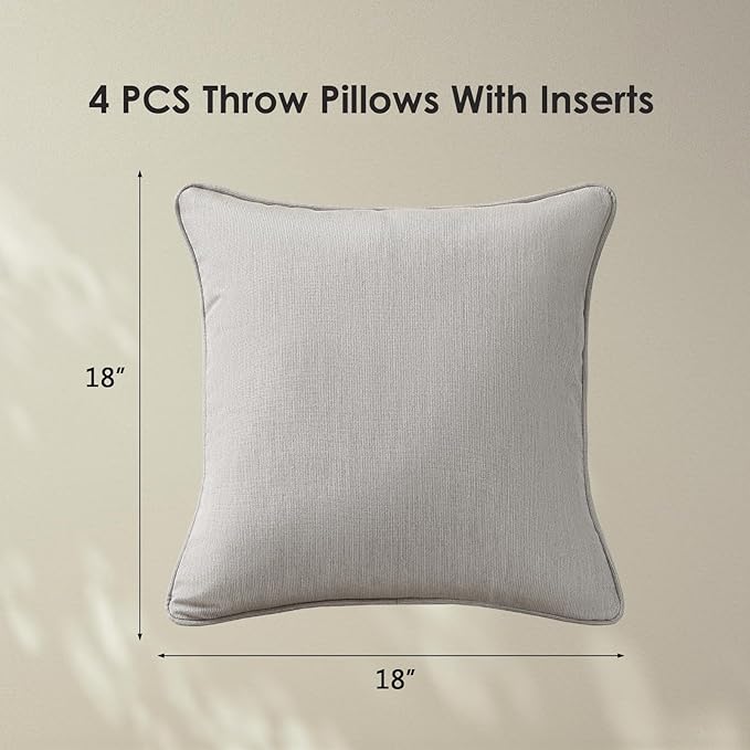 Sunbrella Decorative Outdoor Water Repellent Throw Pillows with Inserts, Set of 4, 18" x18" Pillows for Patio, Backyard, Bed, Couch, and Patio Furniture, Specrtum Pebble