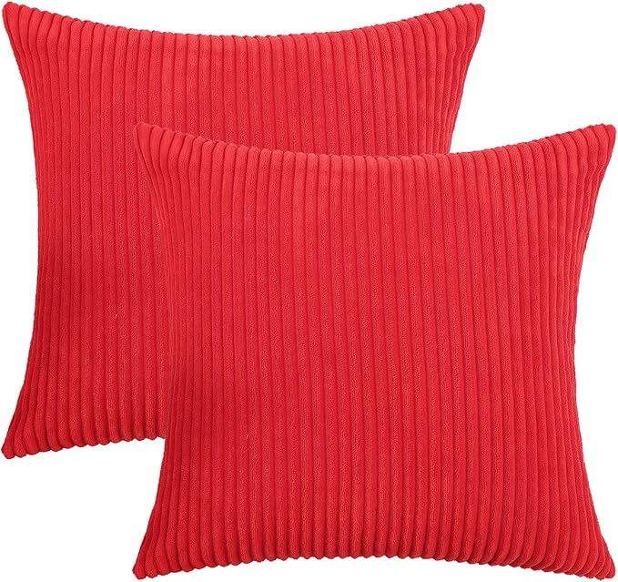 Mecatny Corduroy Decorative Throw Pillow Covers 24x24 Set of 2 for Sofa Living Room, Soft Neutral Boho Couch Pillow Covers for Home Decor, Red