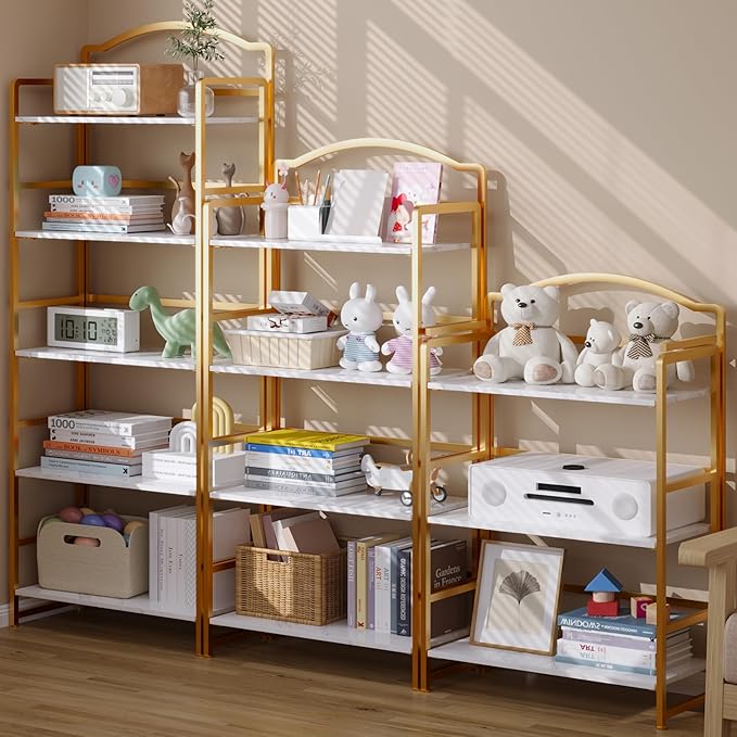 JSB No Assembly Folding Bookshelf, 4 Tier Book Shelf for Storage, Vintage Wood Foldable Bookcase for Living Room, Bedroom, Office Organization Shelves