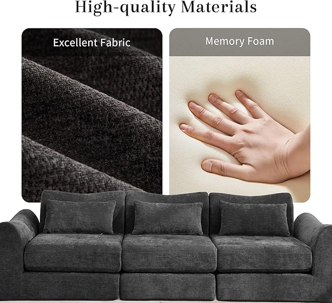 MAXMAXX 102" Modular Sectional Cloud Sofa,4-in-1 Folding Convertible Sofa Bed, Floor Boneless Couch, Modular Cushion Couch,Suitable for Living Room,Bedroom and Recreation Room (Black)