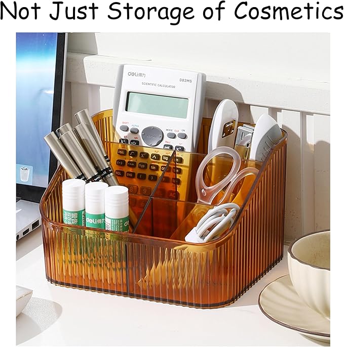 Makeup Organizer Cosmetics Storage Box, Large Capacity Make Up Brush Holder Organizer Vanity Accessories, Bathroom Countertops, Desk Storage Container, Cosmetic Display cases(Yellow-L)