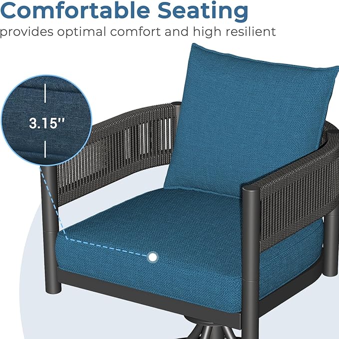 Grand patio 5-Piece Outdoor Dining Set for 4 with 1 Rectangle Expandable Table for 4-6 Person, Metal Woven Wicker Swivel Patio Chairs with Thickened Cushions for Yard, Poolside (Brown)