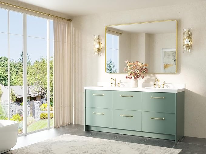 TETOTE 55 x 36 Gold Bathroom Mirror Brushed Gold Metal Framed Vanity Mirror, Tempered Glass, Wall Mounted for Bathroom, Entryway, Bedroom, Living Room(Horizontal/Vertical)