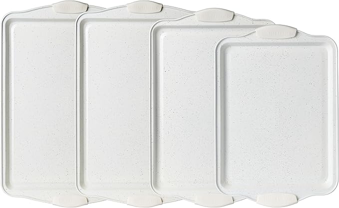 Country Kitchen Nonstick Stackable Bakeware Set - Heavy Duty, Durable, Easy Release Baking Set, Cream, 4 Pcs