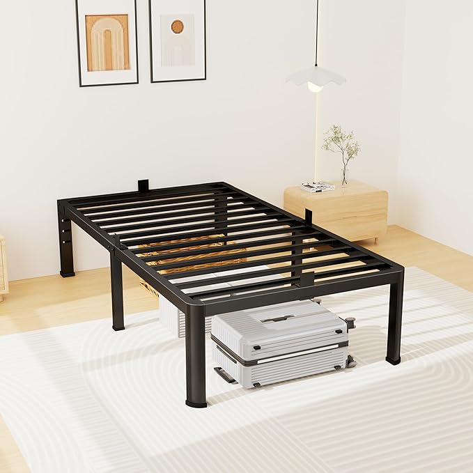 12 Inch Twin Bed Frame, Metal Platform Bed Frame with Round Corner Legs, 3500 lbs Heavy Duty Steel Slats Support, No Box Spring Needed, Noise Free, Easy Assembly, Black