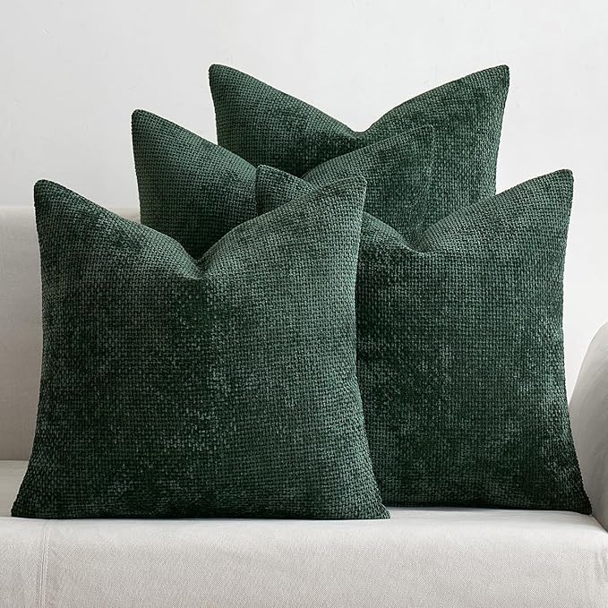 MIULEE Christmas Pack of 4 Couch Throw Pillow Covers 16x16 Inch Green Soft Decorative Chenille Pillow Covers Farmhouse Accent Cushion Covers for Boho Home Decor Sofa Bedroom Living Room