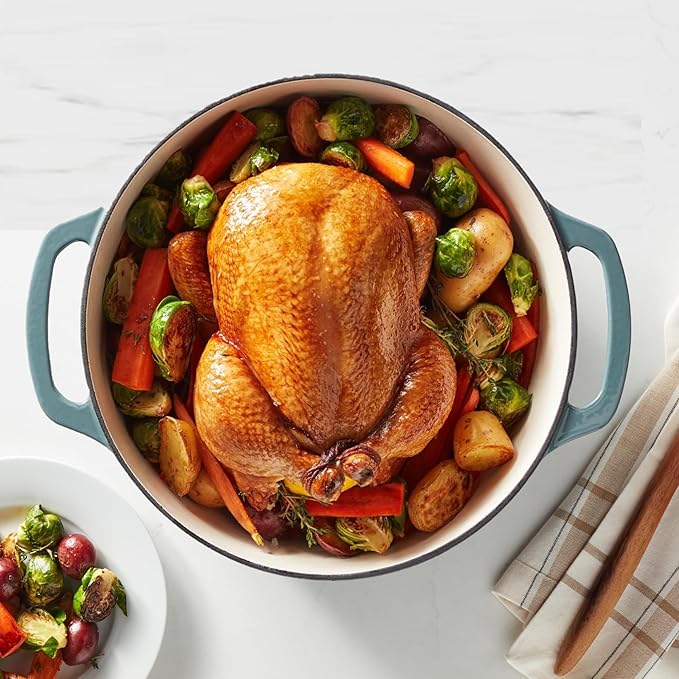 Amazon Basics Cast Iron Dutch Oven Pot with Lid, Enameled, Round, Dual Handles, Heavy-Duty, Large, 7.3-Quart, Gray