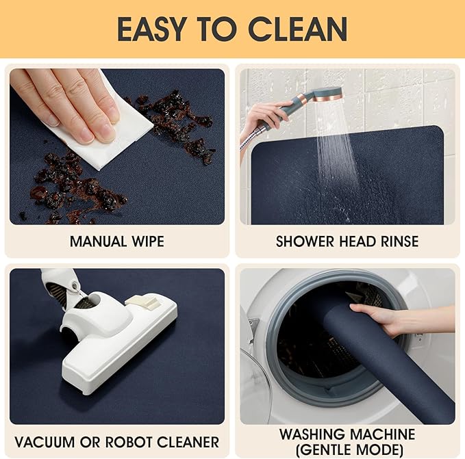 Ultra Thin Non-Slip Bath Mat Fit Under Door, Upgrade Backing Non Slip Bath Mat, Quick Dry Ultra Absorbent Bathroom Rugs, Machine Washable Bath Mats for Bathroom, Bathtub & Kitchen, Dark Blue, 48"x20"