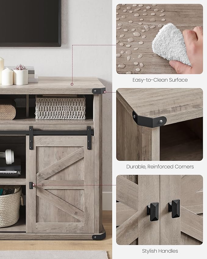 VASAGLE TV Stand for TVs up to 65 Inches, Farmhouse Entertainment Center with Sliding Barn Doors, TV Console Table for Living Room, Heather Greige ULTV322K02