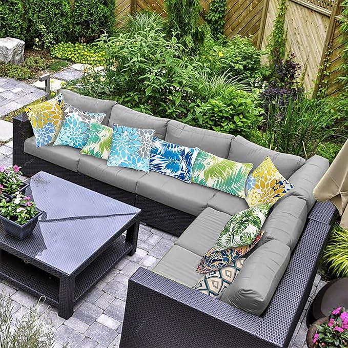 JMGBird 12×20 Inch Outdoor Lumbar Pillows Pack of 2 Colors Waterproof Throw Pillows with Insert Rectangular Decorative Garden Cushion for Home Furniture Patio Coach Sofa