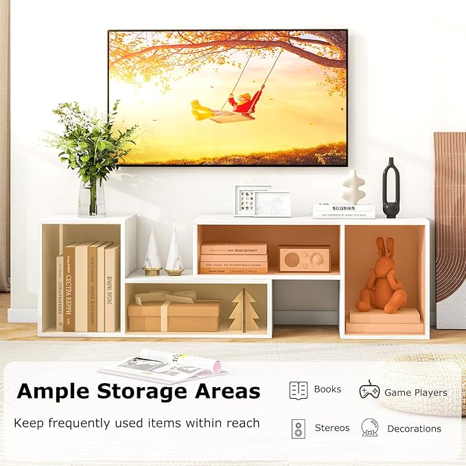 Tangkula 2 Pieces L-Shaped TV Stand, Free-Combination Entertainment Center for TVs up to 55 Inch, Modern TV Media Console Table with 4 Open Cubes, DIY Bookcase Shelf for Living Room (White, 2 pcs)