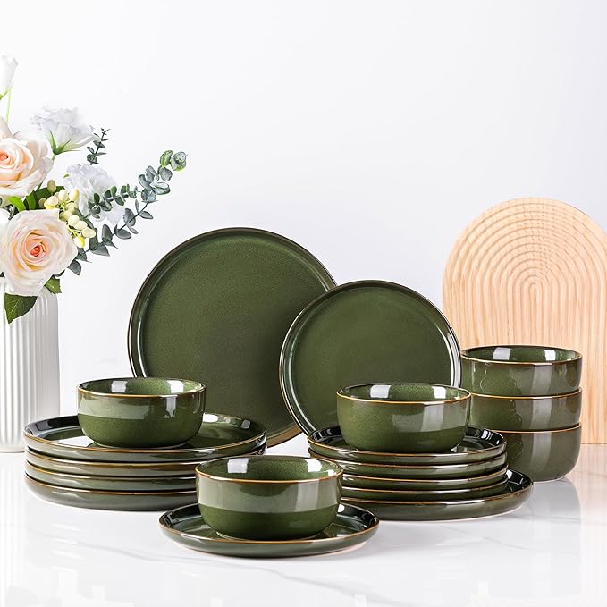 AmorArc Stoneware Dinnerware Sets for 4,Round Reactive Glaze Ceramic Plates and Bowls Set,Highly Scrath Resistant | Dishwasher & Microwave Safe Dishes Set,Service for 4 (12pc)