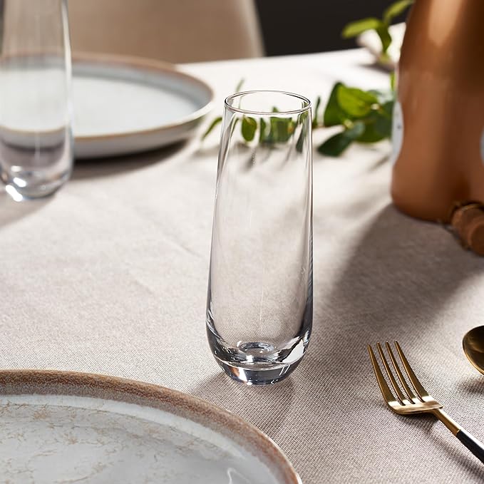 GLING [9.4 oz. Stemless Champagne Glasses Set of 4, Flute Crystal Glass Cups, Cocktail Glass Set - Great for Parties, Weddings and All Occasions