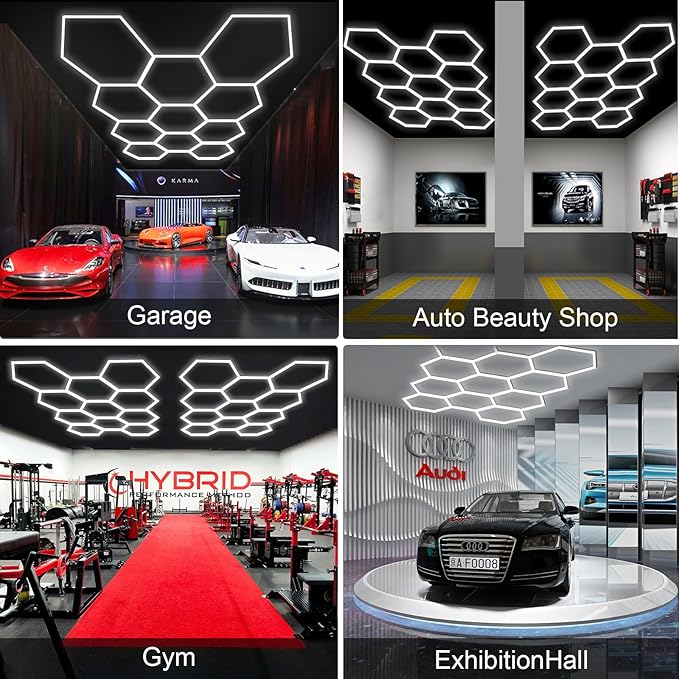 MODERN 11 Hexagon LED Garage Light, Ultra-Bright 6500K Natural White, 11 Grids for Garage, Mall, Shop, and Auto Detailing.