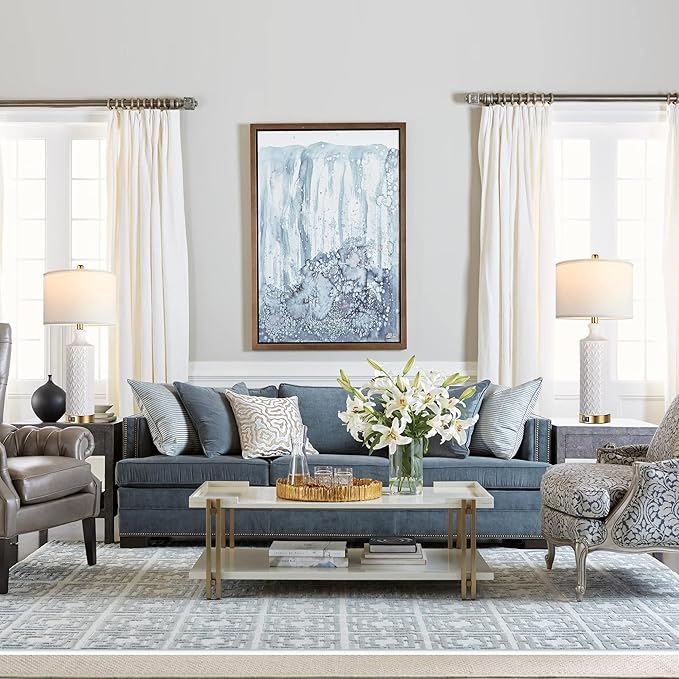 Touch Control Table Lamp Set of 2, Modern Contemporary Ceramic Bedside Lamps with 2 USB Ports, 3-Way Dimmable Nightstand Lamp with White Fabric Shade for Living Room, Bedroom (LED Bulbs Included)