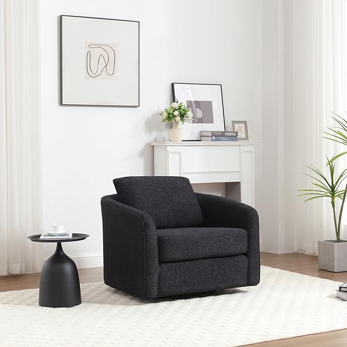 MINCETA Accent Chairs,Oversized 360 Swivel Armchair(Seat Area:25.6" D x 26.8" W),Modern Comfy Reading Chairs for Living Room with Metal Base,Set of 2,Performance Fabric in Charcoal Gray