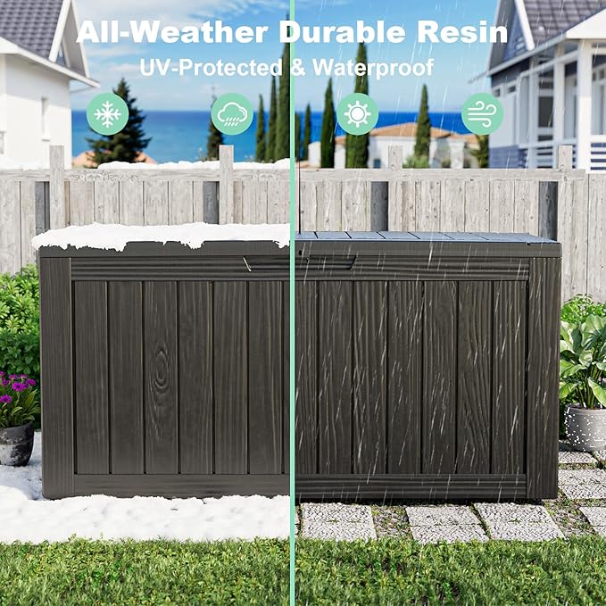 Vixzen 85 Gallon Resin Deck Box, Lockable Outdoor Storage Box for Patio Cushions Storage Furniture,Garden Tools, Pool Supplies, Weatherproof and UV Resistant