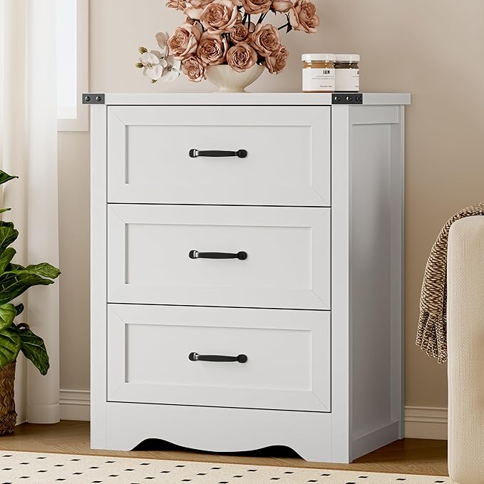 3-Drawer Dresser for Bedroom, Small Wooden Chest of Drawers with Metal Handles, Narrow Storage Cabinet with Anti-Tipping Design, Sturdy Dresser Organizer for Closet, Living Room, Entryway