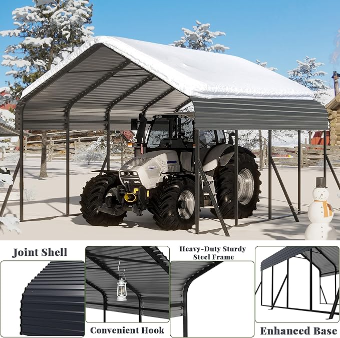 Carport Canopy 12x20 Heavy Duty,Metal Carport with Reinforced Structrure and Base,Outdoor Garage Car Shelter Frame for Pickup, Boat, Car and Tractors