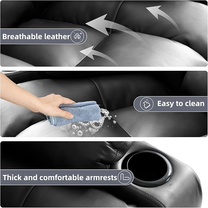 Power Lift Recliner Chair for Elderly, Electric Recliner Chairs for Adults with Massage and Heat, Cup Holders, Remote Control, USB Ports, Side Pockets, Leather (Black)