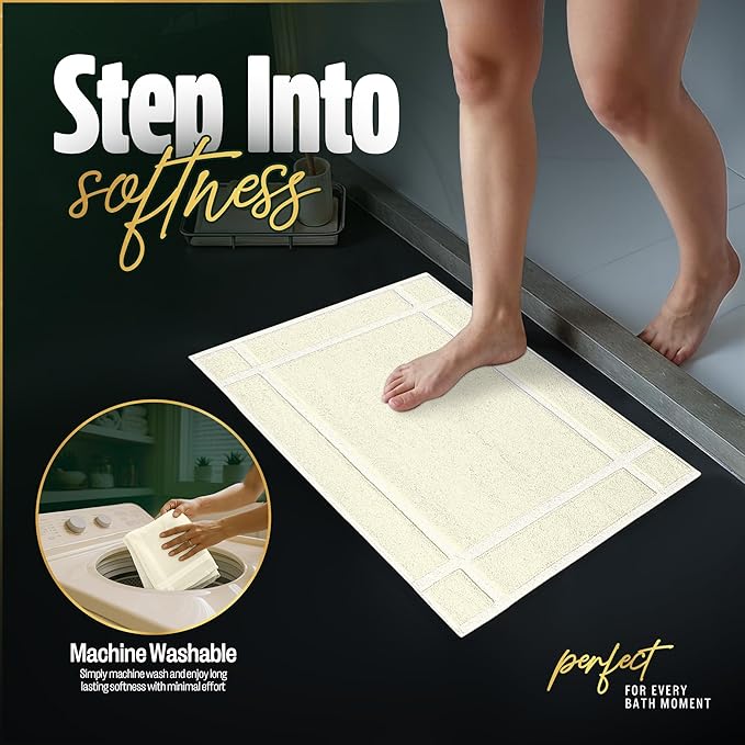 Pearl Linens Pack of 6 100% Cotton Bath Mat 18x25 inches, Soft & Absorbent Quick Dry Bathroom Mat Set, Not Bathroom Rugs, After Shower Mat, Bath Tub Mat, 687 GSM, Machine Washable, Ivory