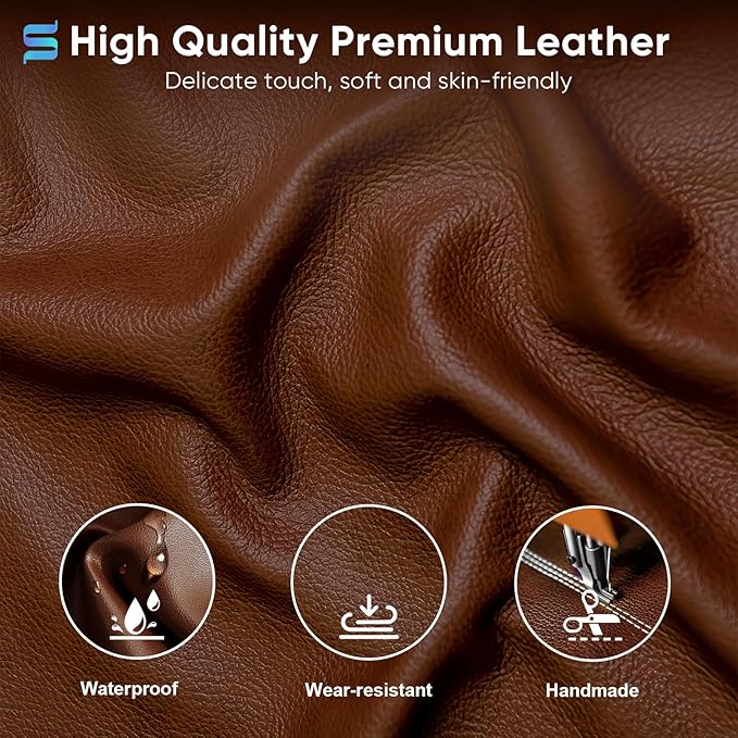 Sytas Executive Leather Office Chair, Comfy Desk Chair with Adjustable Headrest & Flip-up Padded Arms & Lumbar Support, Adjustable Hight and Tilt, Rolling Swivel, Brown