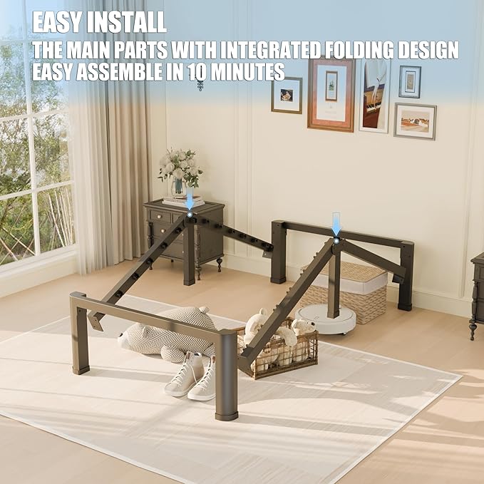 14 inch Twin Bed Frame with Round Corner Legs Mattress Slide Stopper,3500 lbs Heavy Duty Metal Platform,No Box Spring Needed,Steel Slat Support,Easy Assembly,Noise Free