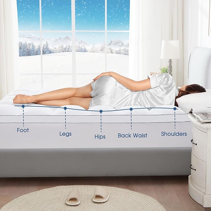 Mattress Topper Pillow Top Extra Thick Flannel Mattress Pad Cover for Back Pain Bed Soft Fluffy Down Alternative with 8-21" Deep Pocket White