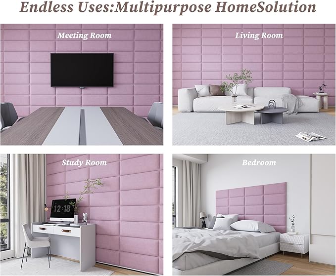 Upholstered Queen Headboard, Wall Mounted 9PCS Peel and Stick Bed Panels, Interior Decor Cabeceras de Cama Queen, Headboards for Adjustable Bed, 10"x24" Each, Pink