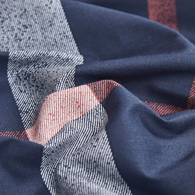 Luxlovery Navy Plaid Comforter Set Queen Navy Blue Buffalo Bedding Set Full Grid Checkered Blanket Quilts Soft Breathable Tartan Dark Blue Comforter Set with 2 Pillowcases