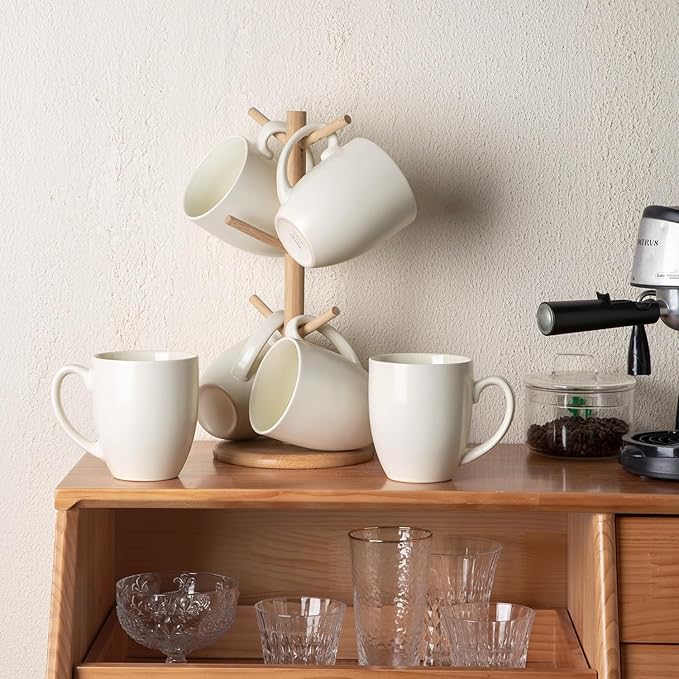 AmorArc 12oz Coffee Mugs Set of 6, Ceramic Coffee Mugs for Man, Woman, Dad, Mom, Modern Coffee Cups with Handle for Tea/Latte/Cappuccino/Cocoa. Dishwasher&Microwave Safe, Light Beige