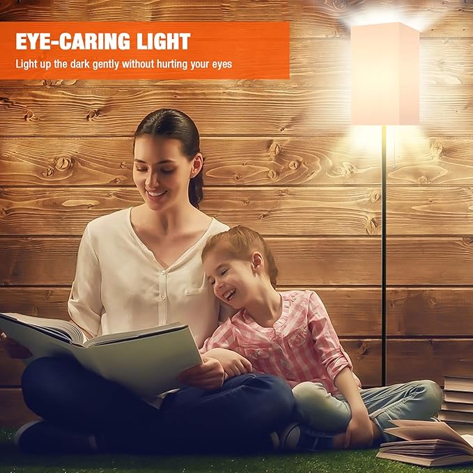 Floor Lamp for Living Room, Modern Standing Lamp Tall Lamp with Linen Shade, Simple Design Stand Up Lamp for Bedroom, Office, Kids Room, Reading, Working,Black (LED Bulb Included)