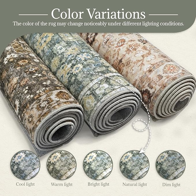 8x10 Washable Area Rugs Ultral Soft Non-Slip Stain Resistant Vintage Boho Large Carpet for High-Traffic Living Room & Dining Room