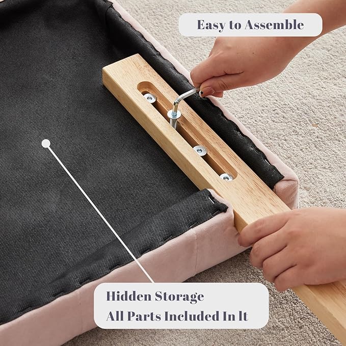 Kingfun Tufted Upholstered King Size Bed Headboard in Modern Button Design, Adjustable Solid Wood Head Board, Premium Velvet Fabric Padded Headboards in Bedroom (Pink)