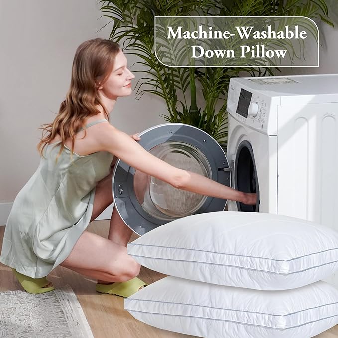 Deodar Goose Feather Down Pillows King Bed Pillow 2 Pack - Made in USA -Hotel Gusseted Set of 2 White Fluffy Pillow for Side Back Stomach Sleepers 20" x 36"