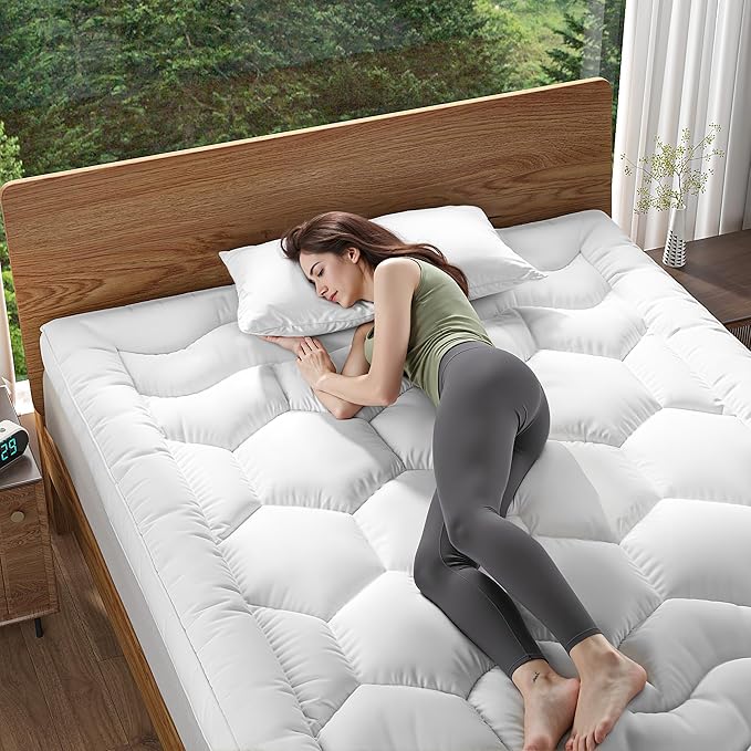 EnHomee Mattress Topper 3Inch Fluffy Extra Thick Soft King Mattress Topper with 1000GSM Overfilled, Relief Back Pain, Breathable & Skin-Friendly, 8-21 in Deep Elastic Pocket