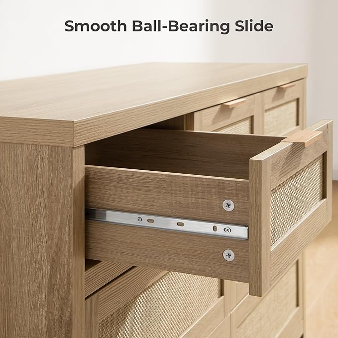 SICOTAS 7 Drawer Dresser for Bedroom, 57" Wide Rattan Dressers, Large Chest of Drawers for Bedroom, Dresser TV Stand, Boho Closet Organizer (Reclaimed Light Oak, 7 Drawers (1 pc))