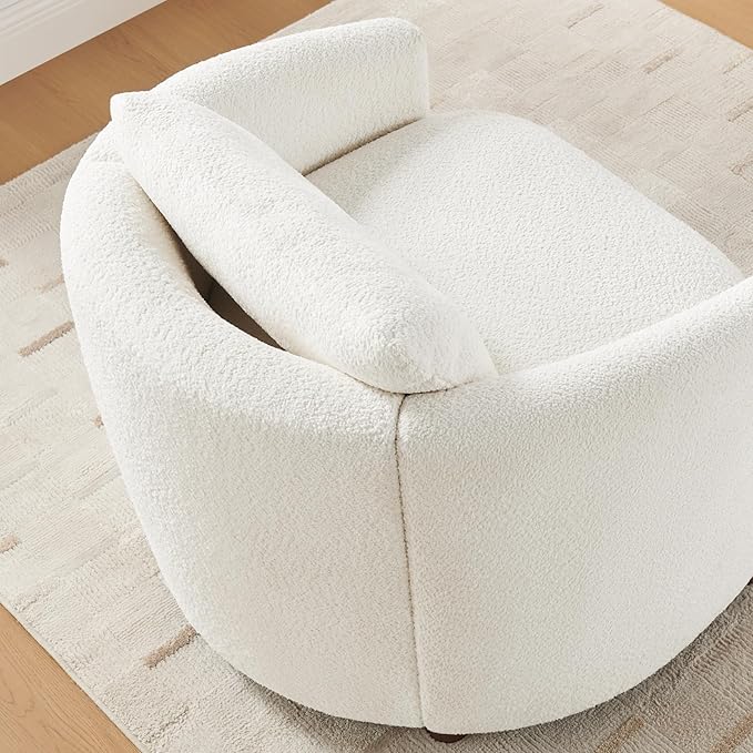 Boucle Accent Barrel Chair Set of 2, Cloud Reading Chair for Living Room & Bedroom, Furry Sherpa Armchair with Cozy Soft Throw Pillow Back, Comfy Upholstered Lounge Chair, Modern Single Sofa Chair