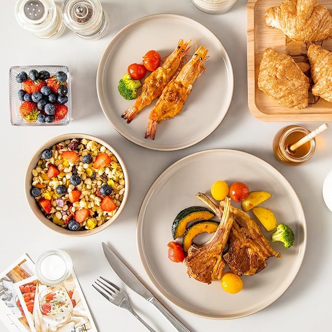 vancasso ONION Ceramic Plates and Bowls Sets, 24 Pieces Grey Dinnerware Sets for Kitchen, Reactive Glaze Dishes Set for 8, Dishwasher and Microwave Safe