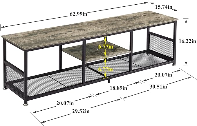 VECELO TV Stand for Televisions up to 80 Inch 70" Entertainment Center with Open Storage Shelves for Living Room/Bedroom, 3 Tiers Media Console Table Frame, 70 Inches, Grey +Metal